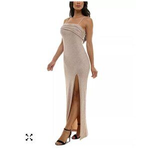Beige Glitter Formal Evening Gown By Pear Culture Polyester & Spandex